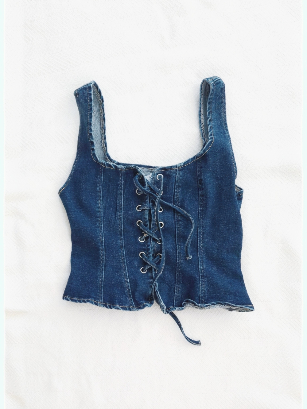 Forever 21 Dark Blue Denim Lace-Up Tank Top
